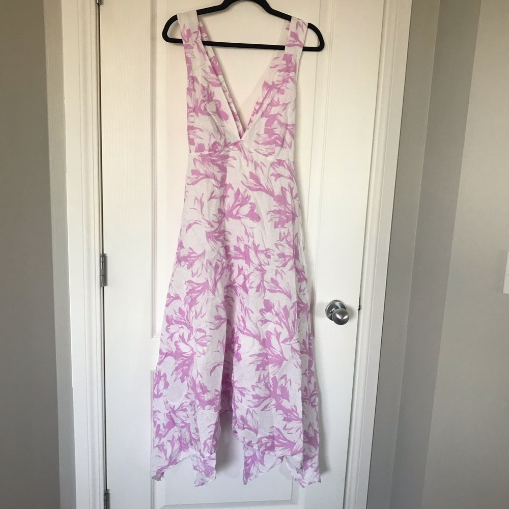 Banana Republic Linen European maxi Floral Pink and White Women's Dress